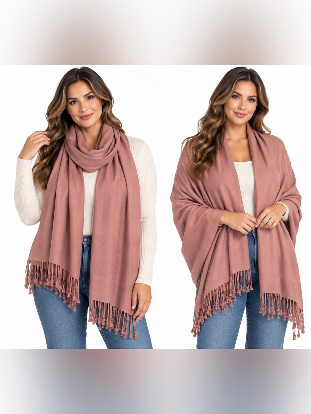 Dusty Rose mauve Viscose Fringe Scarf